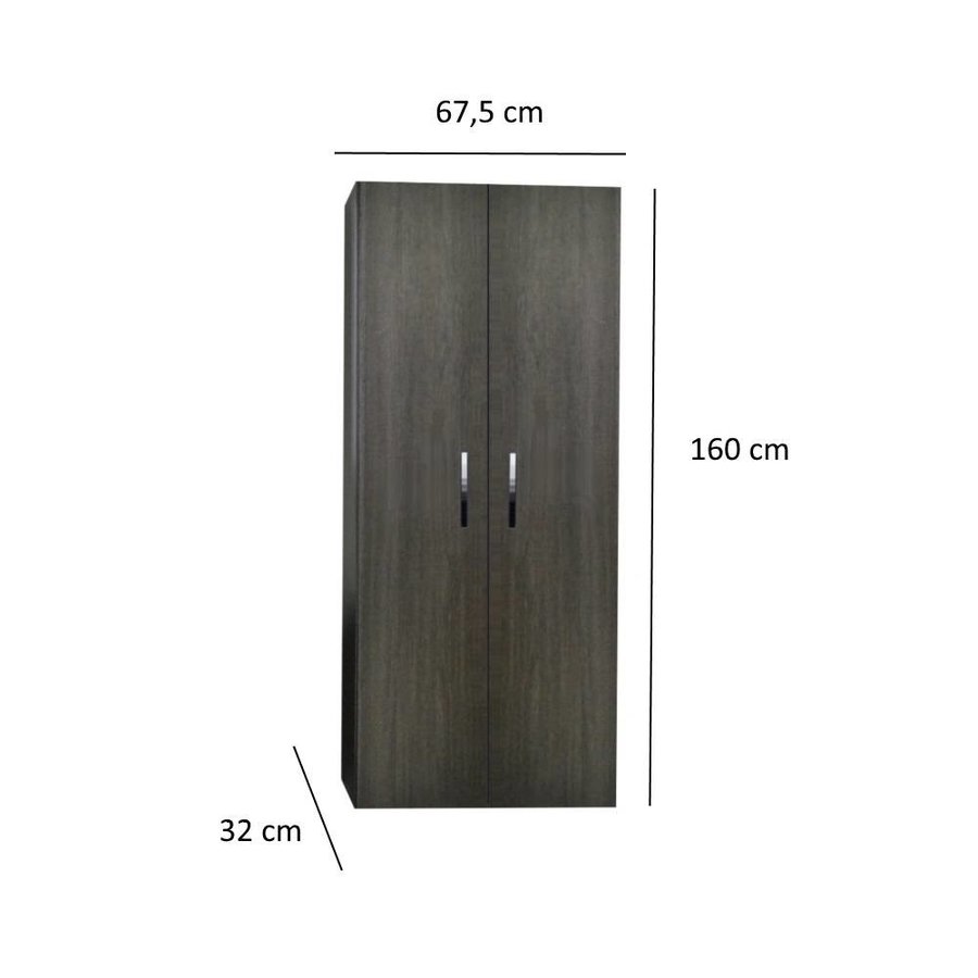 Kolomkast Sanicare Q1/Q4/Q12 2-Deurs Soft-Closing Chromen Greep 160x67x32 cm Grey-Wood
