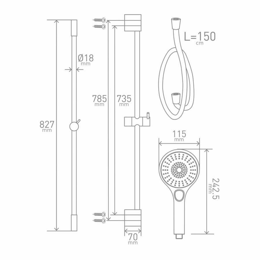 Glijstangset VM Todo 83cm Met Handdouche En Doucheslang Chroom Antikalk