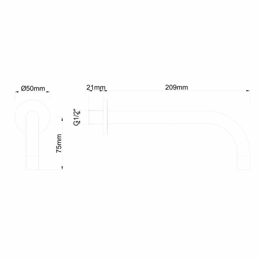 Wastafelkraan Wiesbaden 18mm SLIM Uitloop Rond 20,9 cm Mat Zwart