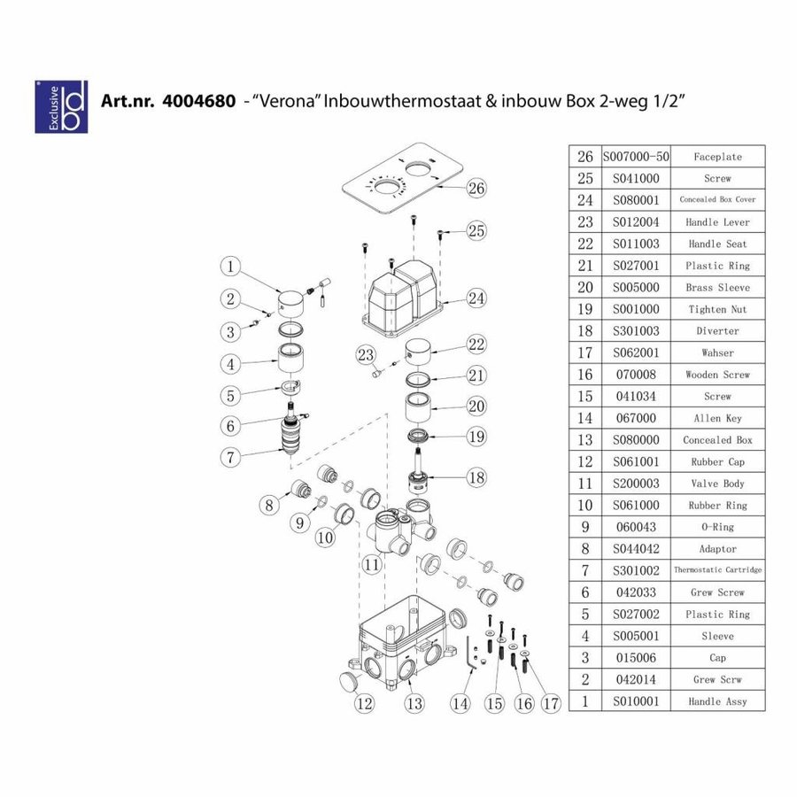 Douchekraan Best Design Verona Thermostatisch + Inbouwdeel 2-Weg 1/2"