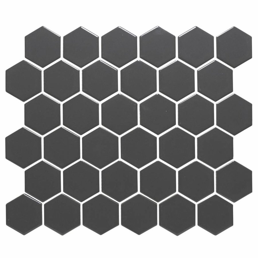 Mozaïek Barcelona 28.1x32.5 cm Geglazuurd Porselein Hexagon Glanzend Donker Grijs (Prijs Per m2)