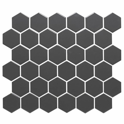 Mozaïektegel The Mosaic Factory Barcelona Hexagon 51x59 mm Donkergrijs (prijs per m2) 