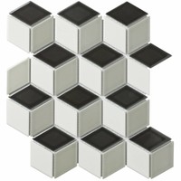 Mozaïek Paris 26.6x30.5 cm Geglazuurd Porselein, Cubic En Glanzend Wit, Grijs En Zwart Mix (Prijs Per m2)