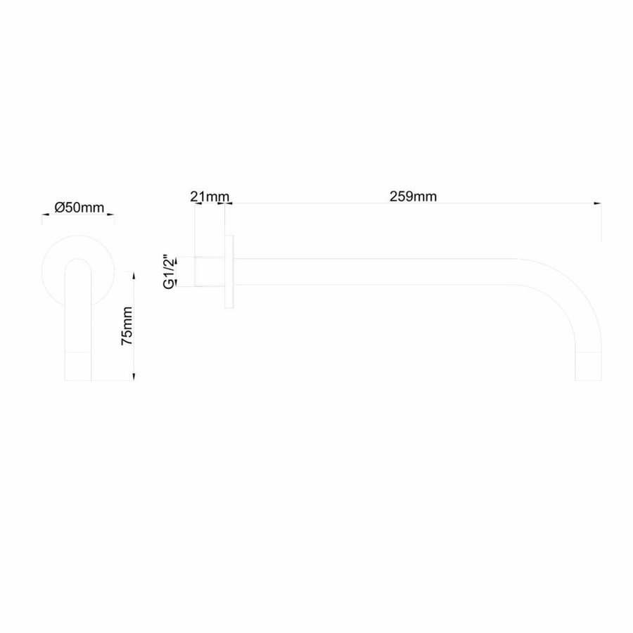 AQS uitloop voor inbouwkraan Fit Rond 18mm Uitloop 25cm Mat Zwart