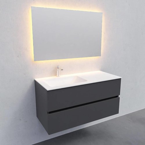 Badkamermeubel Solid Surface AQS Oslo 100x46 cm Links Mat Antraciet (met 1 kraangat) 