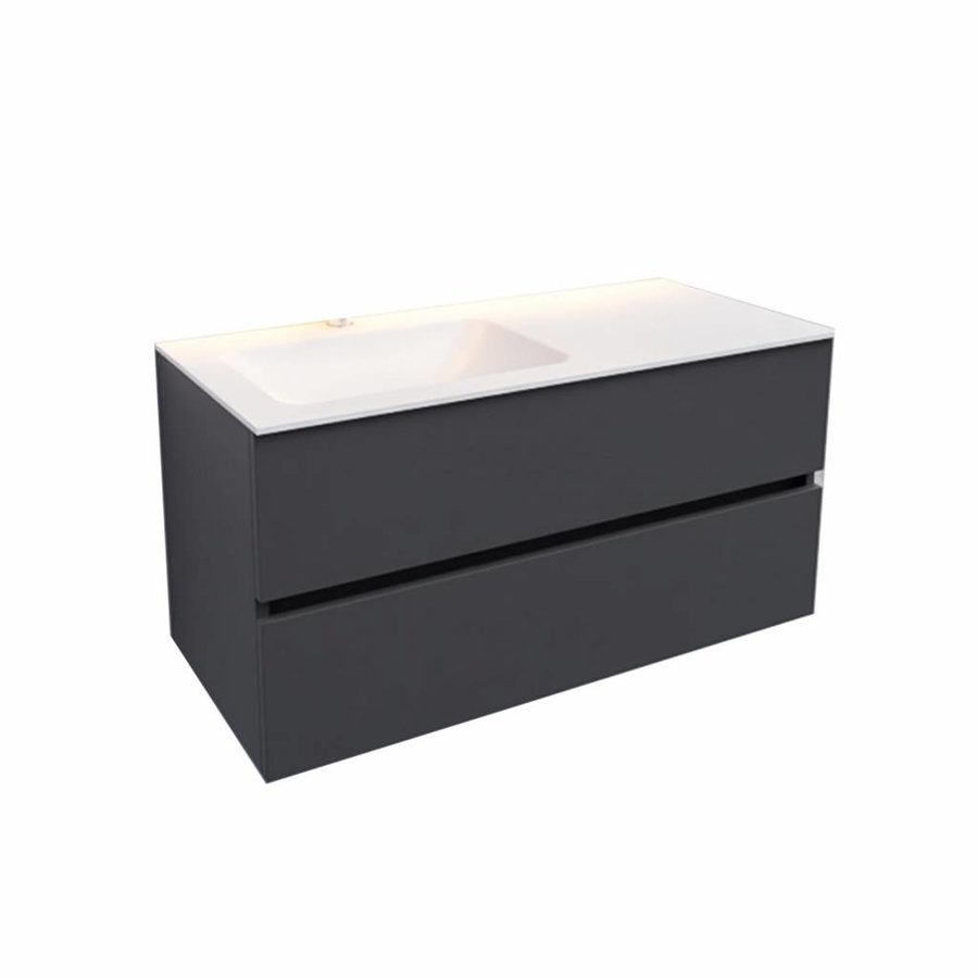 Badkamermeubel Solid Surface AQS Oslo 100x46 cm Links Mat Antraciet (met 1 kraangat)