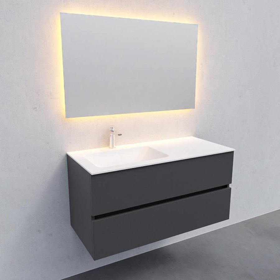 Badkamermeubel Solid Surface AQS Oslo 100x46 cm Links Mat Antraciet (met 1 kraangat)