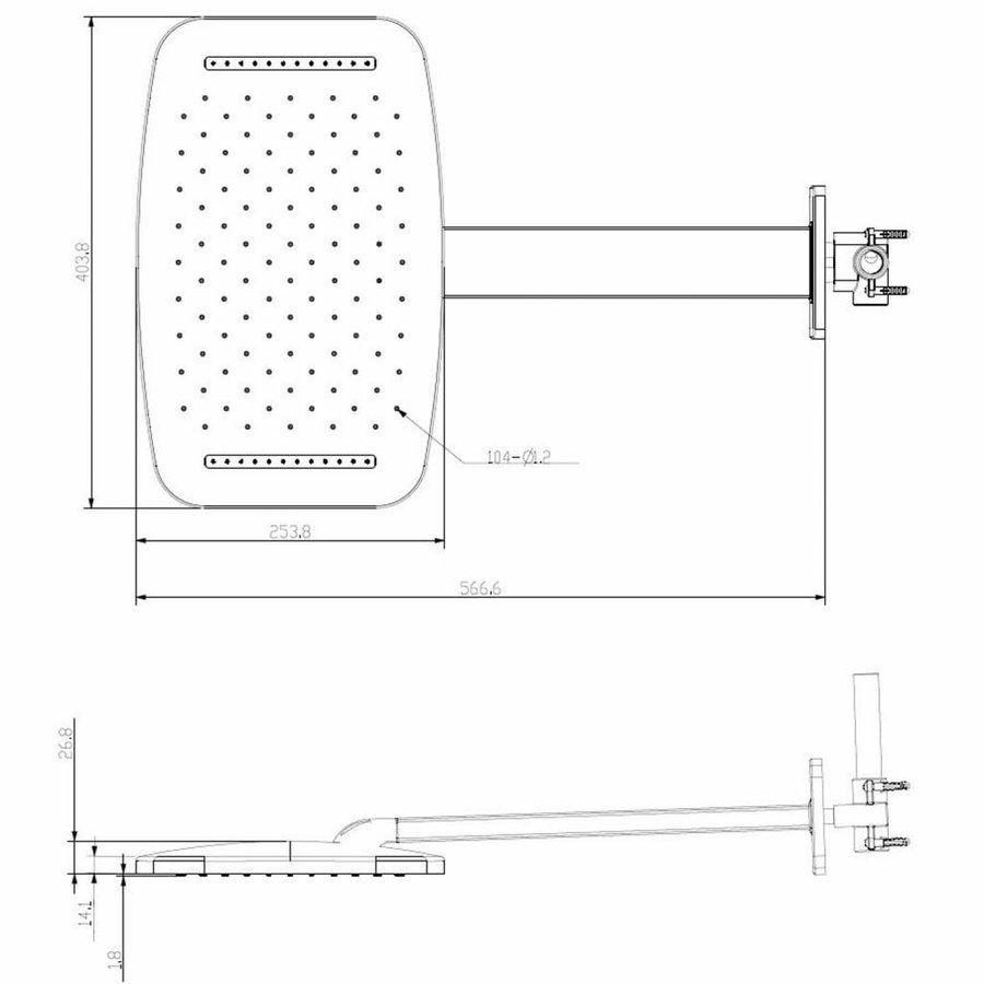 AQS Hoofddouche Met Waterval En Douchearm 40.4x25.4 cm Mat Zwart