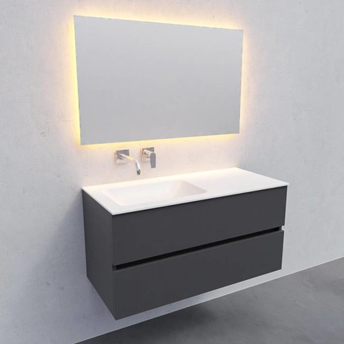 Badkamermeubel Solid Surface AQS Oslo 100x46 cm Links Mat Antraciet (zonder kraangaten) 