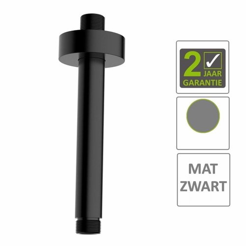 AQS Douche-Arm Luxe Rond Plafondbevestiging 30 cm Mat Zwart 