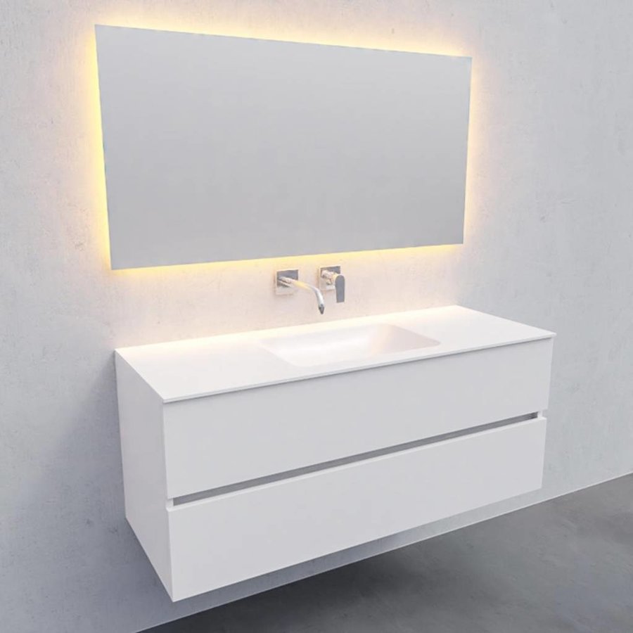 Badkamermeubel Solid Surface AQS Oslo 120x46 cm Midden Mat Wit (zonder kraangaten)