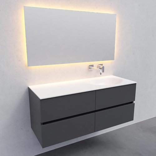 Badkamermeubel Solid Surface AQS Stockholm 120x46 cm Rechts Mat Antraciet 4 Laden (zonder kraangaten) 