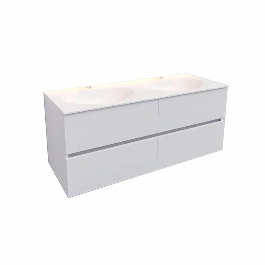 Badkamermeubel Solid Surface AQS Stockholm 120x46 cm Dubbel Mat Wit 4 Laden (met 1 kraangat)