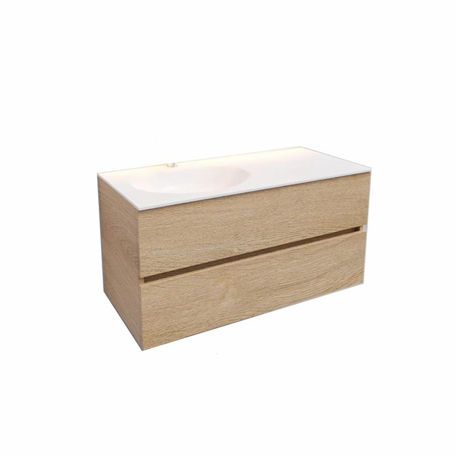 Badkamermeubel Solid Surface AQS Stockholm 100x46 cm Links Wood Washed Oak (1 kraangat)