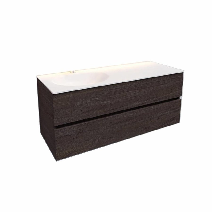 Badkamermeubel Solid Surface AQS Stockholm 120x46 cm Links Wood Dark Brown (met 1 kraangat)