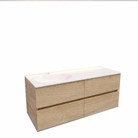 Badkamermeubel Solid Surface AQS Stockholm 120x46 cm Links Wood Washed Oak 4 Laden (met 1 kraangat)
