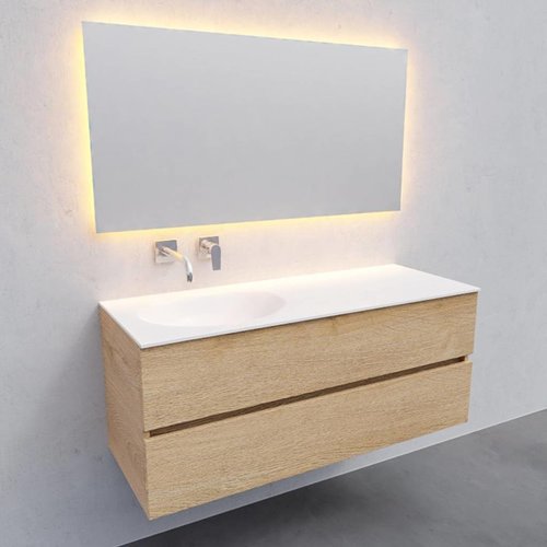 Badkamermeubel Solid Surface AQS Stockholm 120x46 cm Links Wood Washed Oak (0 kraangaten) 