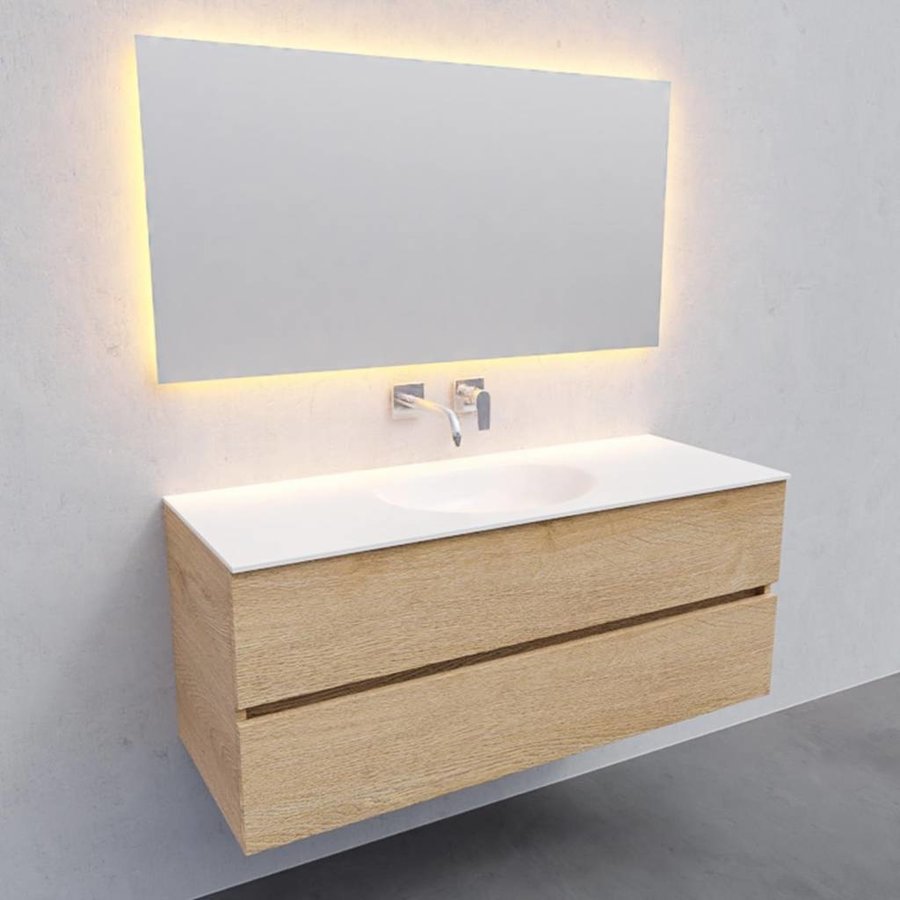 Badkamermeubel Solid Surface AQS Stockholm 120x46 cm Midden Wood Washed Oak (0 kraangaten)