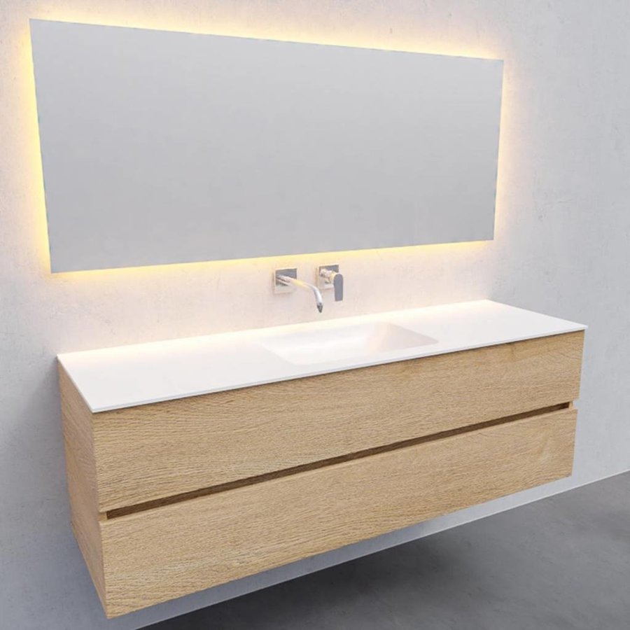 Badkamermeubel Solid Surface AQS Oslo 150x46 cm Midden Wood Washed Oak (0 kraangaten)