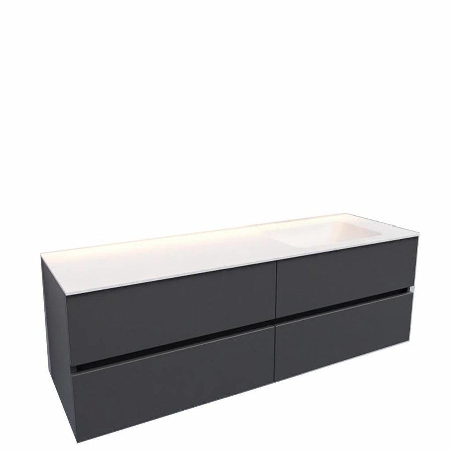 Badkamermeubel Solid Surface AQS Oslo 150x46 cm Rechts Mat Antraciet 4 Laden (0 kraangaten)