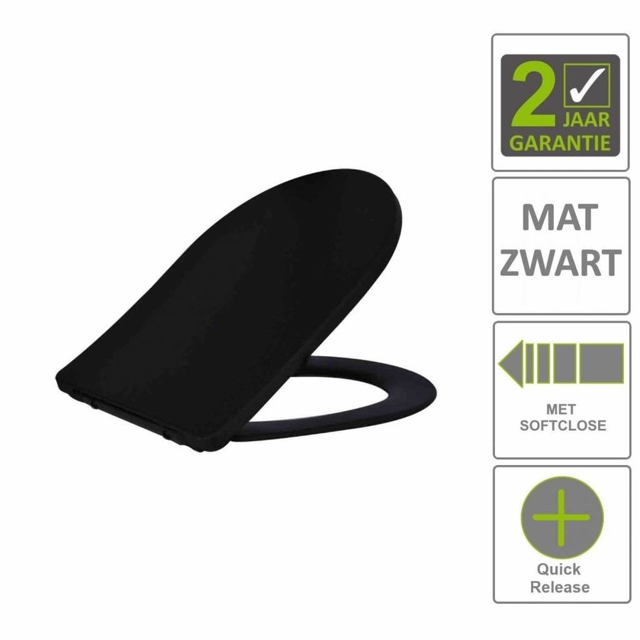 AQS Toiletzitting Vera Shade Fit Met Deksel Met Soft Close Mat Zwart