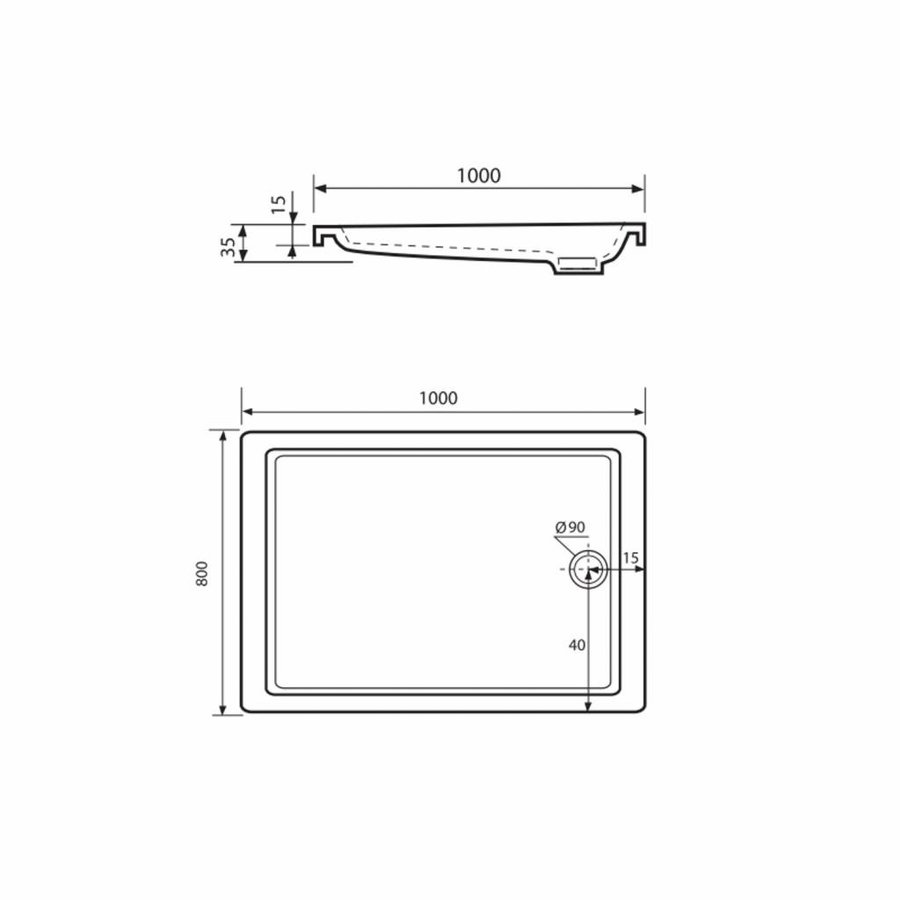 Douchebak VM Go Eden 100x80x3.5cm Acryl Rechthoek Exclusief Potenset