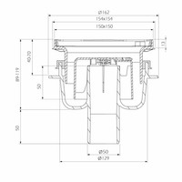 Doucheput Aquaberg ABS Vloerput met ABS Opzetstuk RVS Rooster Onderuitlaat 50mm Verstelbaar 15x15 cm