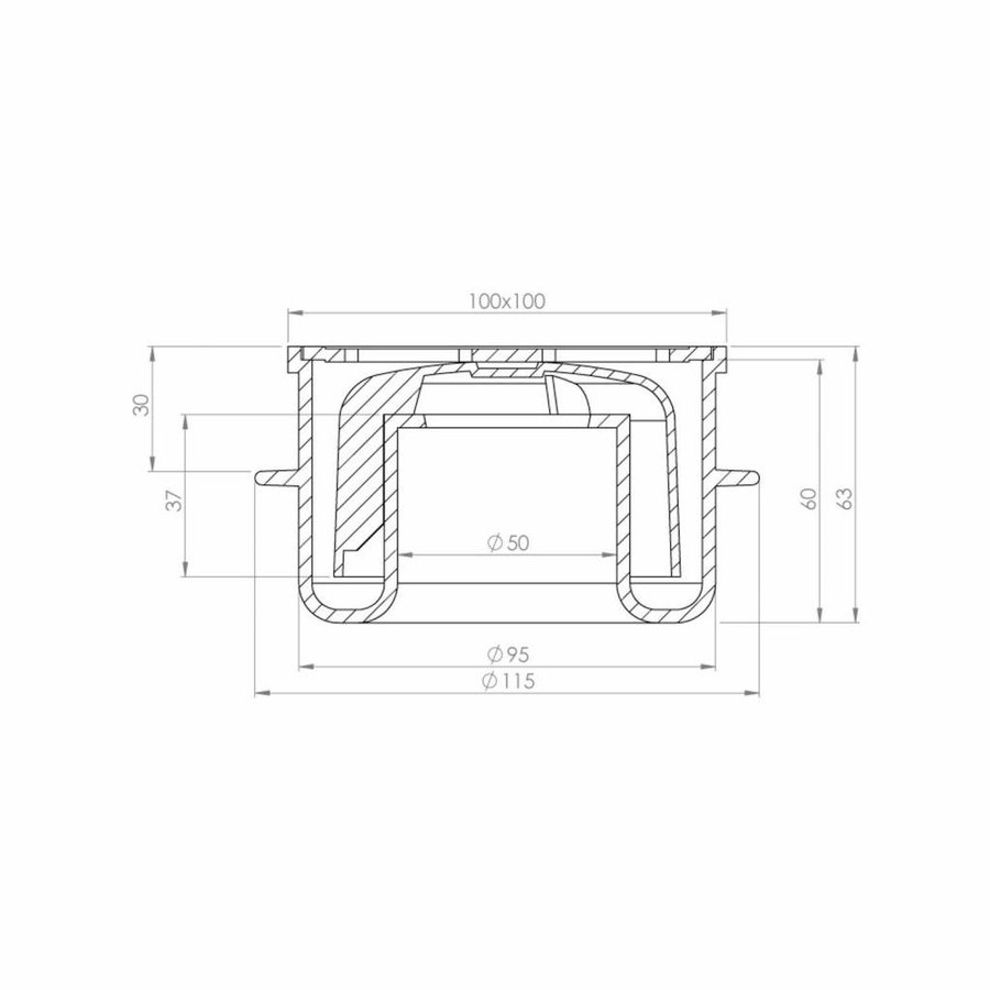 Doucheput Aquaberg ABS Vloerput RVS Rooster Onderuitlaat 50mm 100x100mm PPC Reukafsluiter