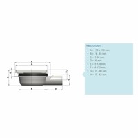 Doucheput Aquaberg ABS Vloerput RVS Opzetstuk RVS Rooster Laag Model Zijuitlaat 50mm 150x150mm PPC Reukafsluiter