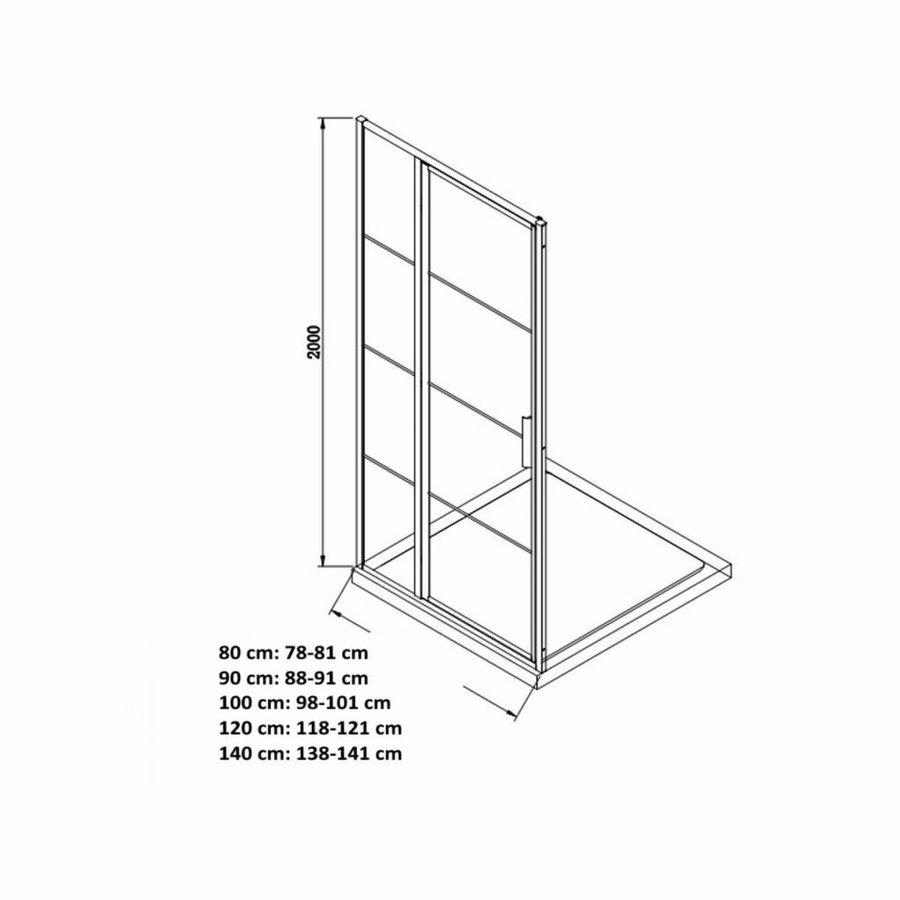 AQS Nisdeur Frame met Vast Paneel 90x200 cm 8 mm NANO Glas Mat Zwart Raster