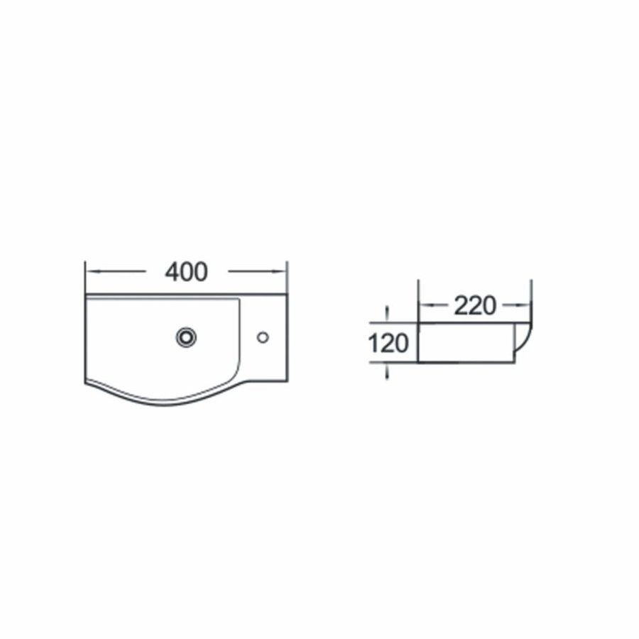 Fontein Luca Sanitair Rechts 40x22x12cm Keramiek Wit (Met kraangat)