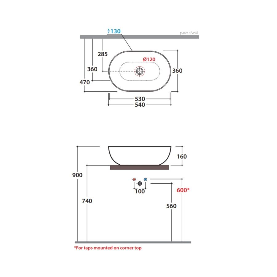 Waskom Luca Sanitair Blobo 54x37x16cm Opzet Wastafel (Zonder kraangat) Wit