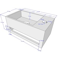 Fontein met Handdoekhouder BWS Betonlook 35.6x20.3x15.9 cm Grijs (kraangat links)