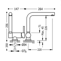 Keukenmengkraan Tres Top 1-Hendel Neerklapbaar Uitloop Recht 22.6 cm Rond Mat Zwart