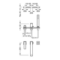 Badrand Mengkraan Tres Slim met Handdouche 22x6.2 cm Vierkant Mat Zwart