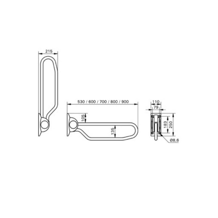 Toiletbeugel Handicare Linido Opklapbaar Aangepast Sanitair 80 cm Wit