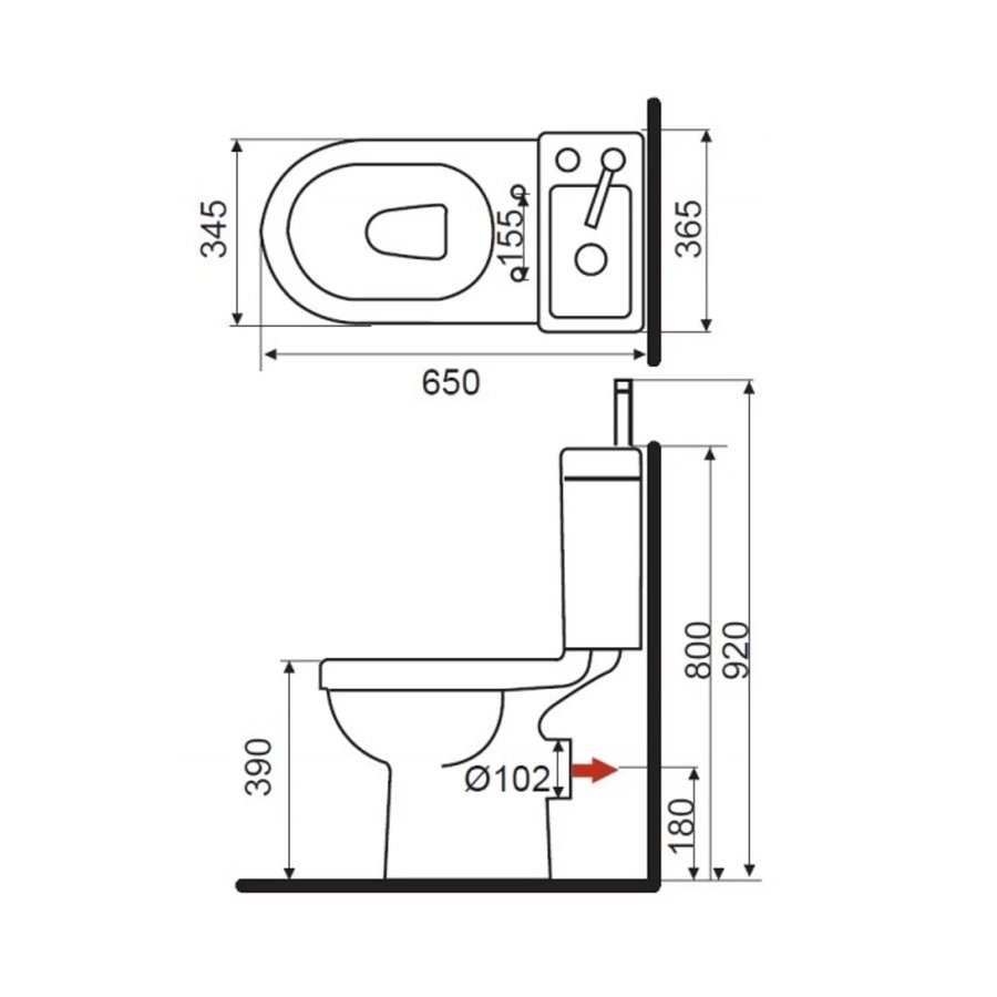 Toilet met Ingebouwde Fontein Keramiek Wit (incl kraan en afvoer)