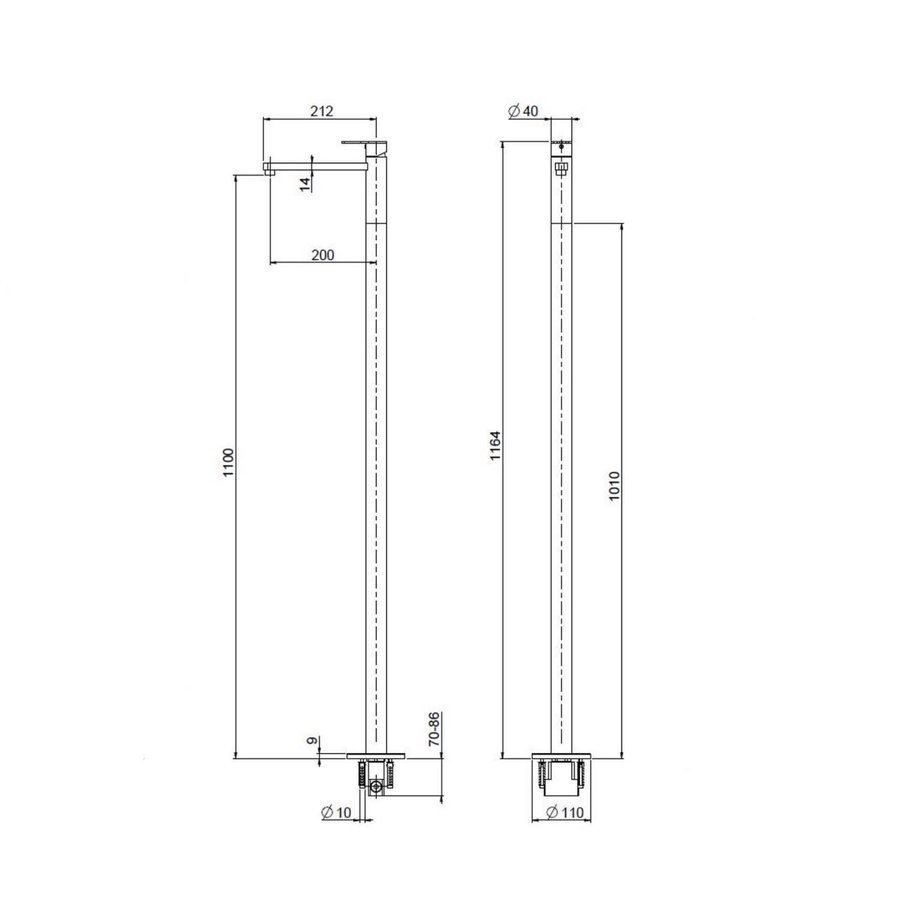 Wastafelmengkraan Vrijstaand Mavesteel Isole 116.4cm 1-hendel Glanzend Chroom (excl. inbouwdeel)