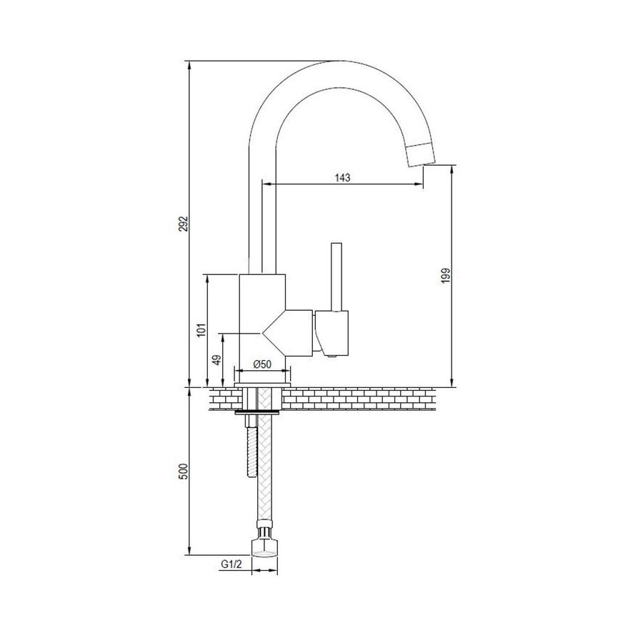 Wastafelmengkraan Brauer Black Edition Coldstart Opbouw Hoog Gebogen Ronde Hendel Mat Zwart