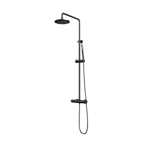 Regendouche Brauer Black Showerpipe met Thermostaat 20cm Mat Zwart 