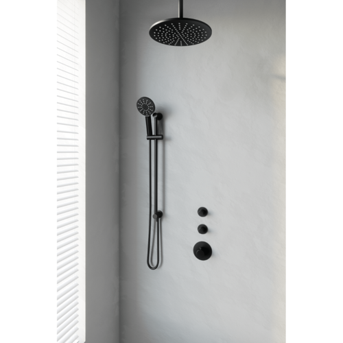 Thermostatisch Inbouwdoucheset Brauer Black 30cm Hoofddouche Plafondarm 3 Standen Handdouche op Glijstang Mat Zwart 