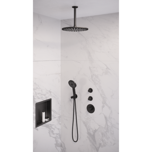 Thermostatisch Inbouwdoucheset Brauer Black 30cm Hoofddouche Plafondarm 3 Standen Handdouche Mat Zwart 