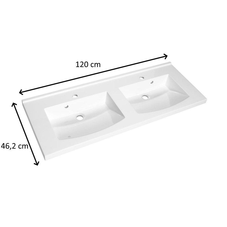 Wastafel Allibert Flex 120x46,2x4 cm met Kraangaten Polybeton Glanzend Wit