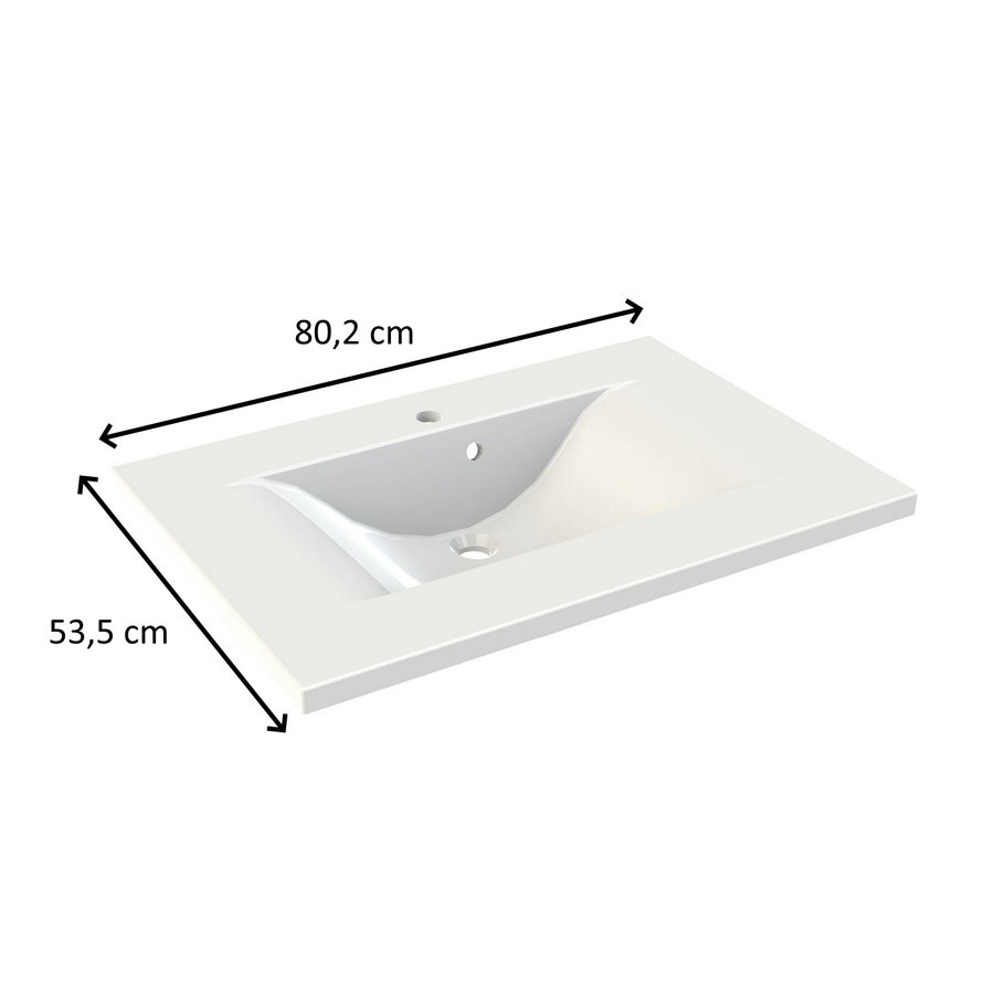 Wastafel Allibert Slide 80,2x53,5x3 cm met Kraangat Polybeton Glanzend Wit