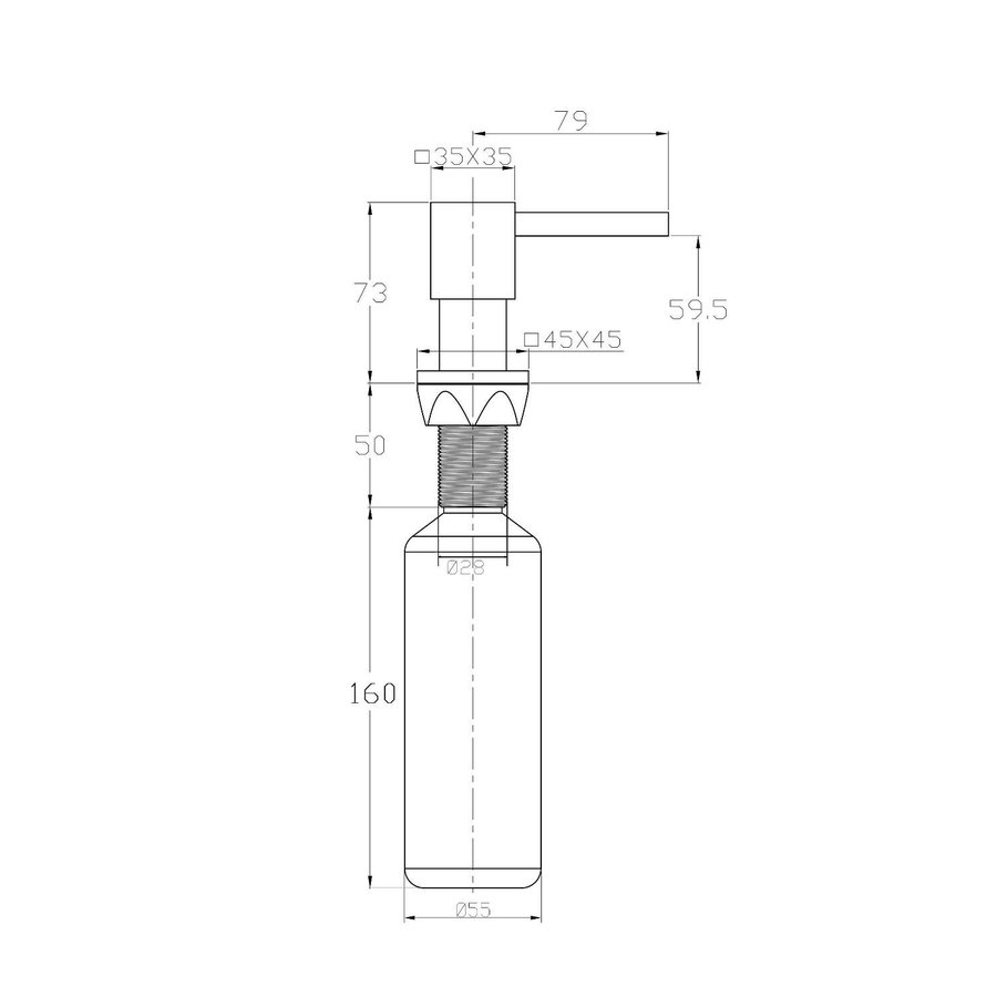 Inbouwzeepdispenser Sapho Kunststof Fles 350 ML Vierkant Chroom