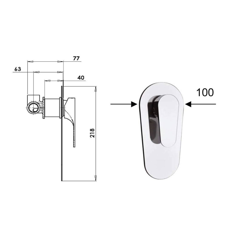 Douchekraan Inbouw Sapho Corneli Mengkraan Afbouwdeel 1-weg Chroom (incl. inbouwdeel)