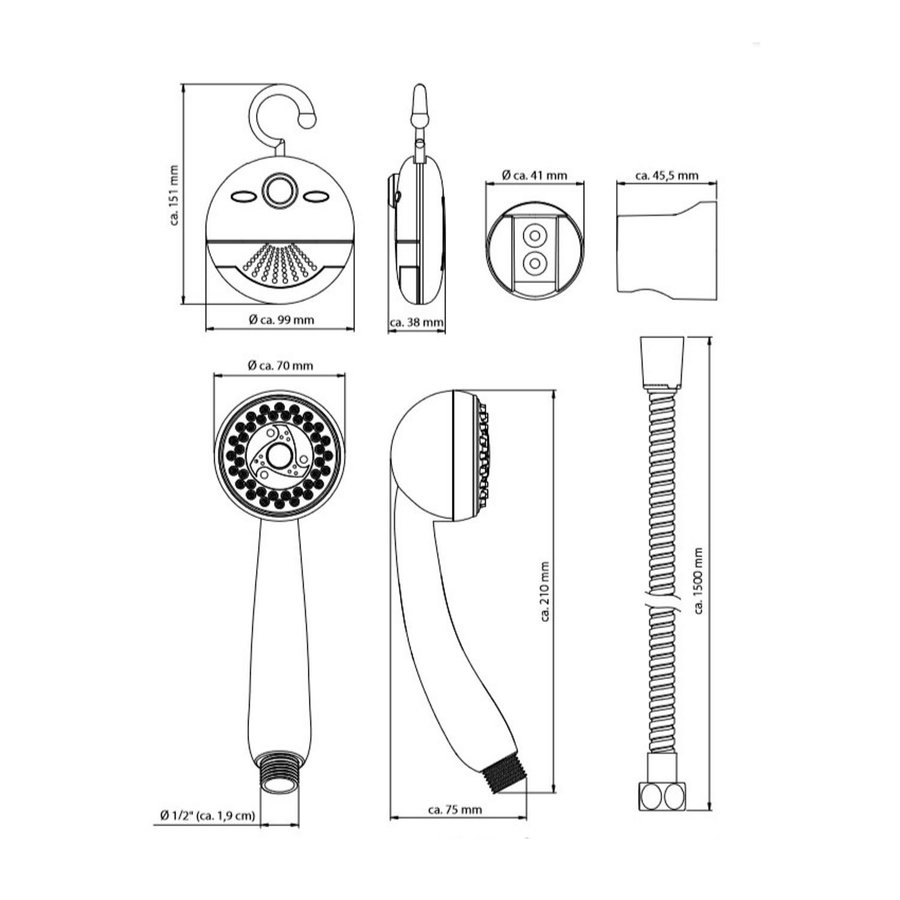 Handdoucheset Schutte Shower & Swing 5 Functies met Radio 150cm Doucheslang Chroom
