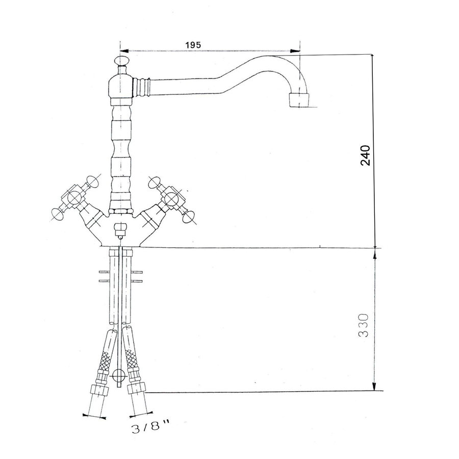 Wastafelmengkraan Sapho Antea 2-knop Uitloop Recht 24 cm Rose Goud