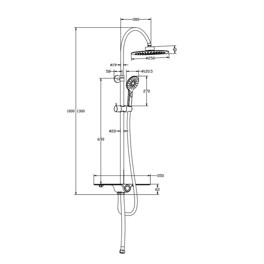 Regendouche Opbouwset Schutte Aquastar 3 Functies Rond met Planchet Chroom Wit