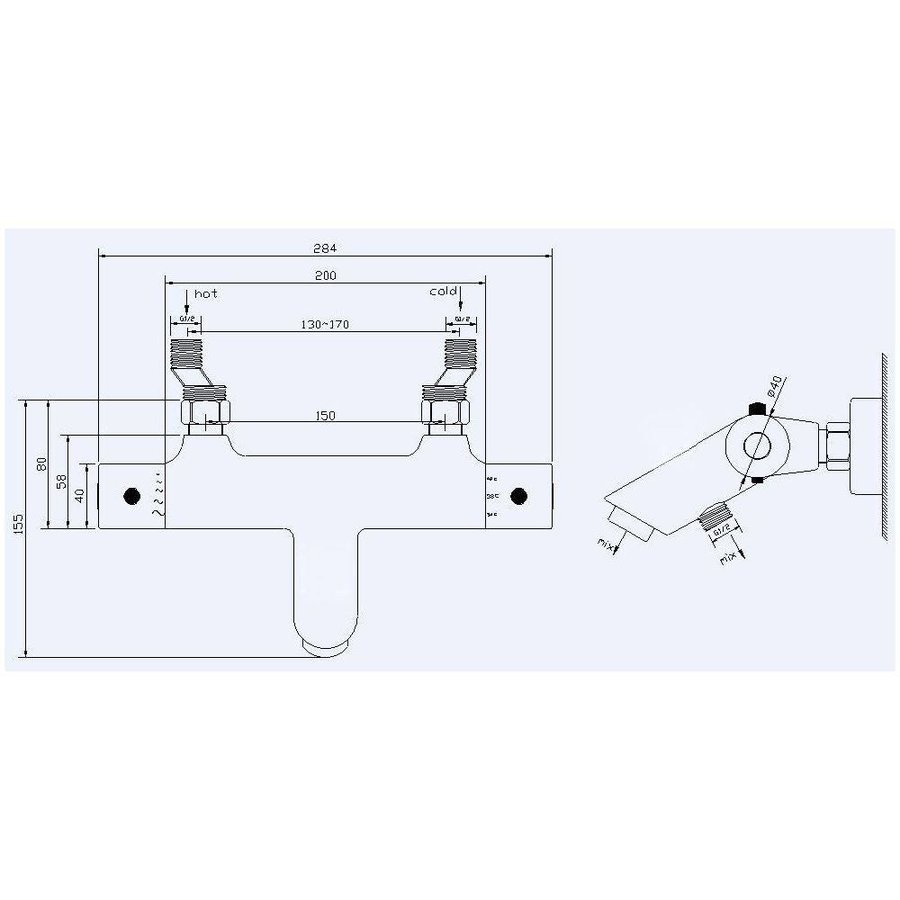 Thermostatische Badmengkraan Hoh 15Cm Chroom Rimini